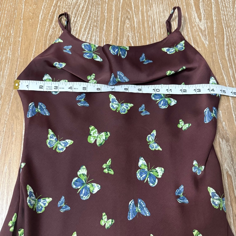 Urban Outfitters Mallory Butterfly Satin Cowl Neck Dress Size S Fairy Brown Y2K - Picture 5 of 10